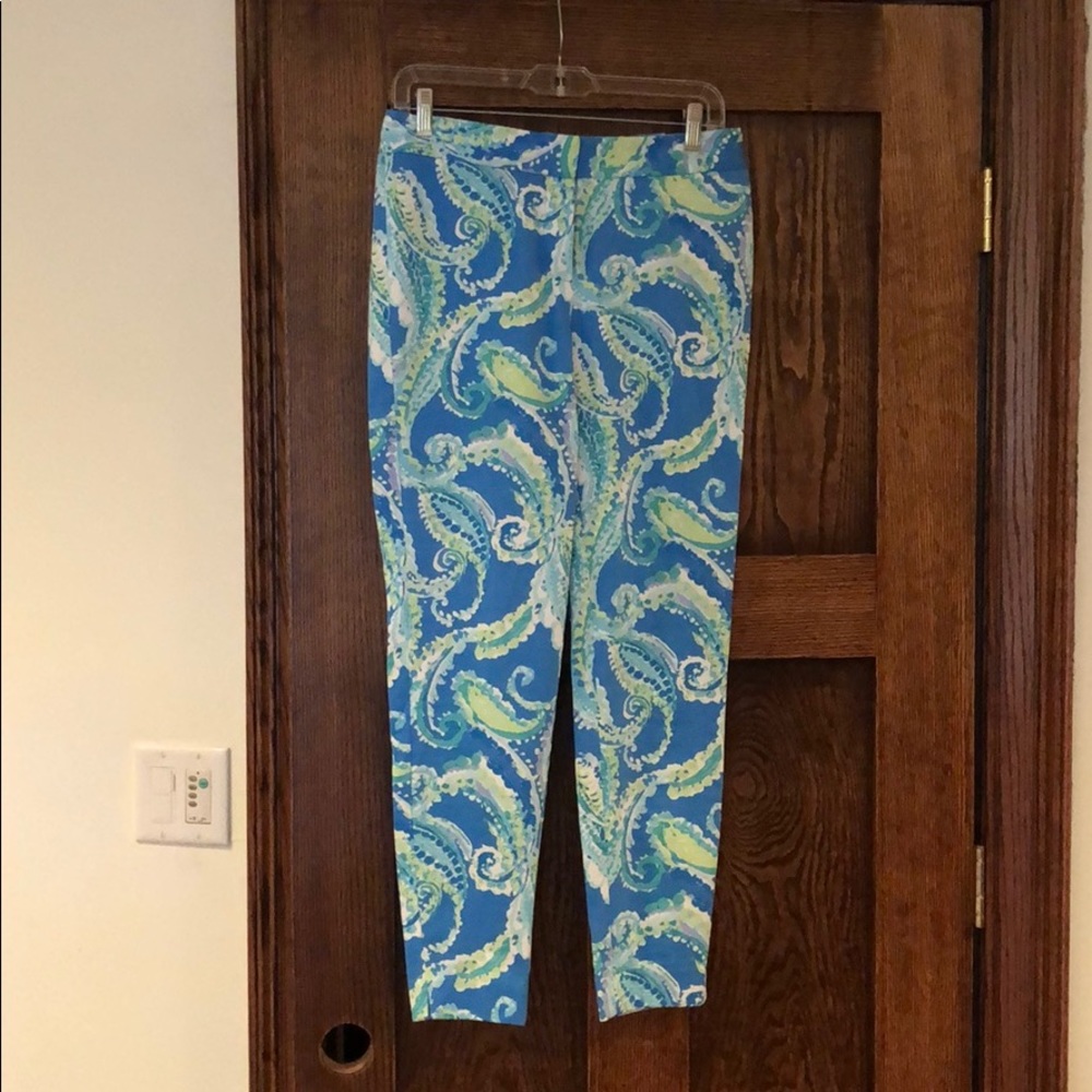J. McLaughlin Cropped Slim Blue/Green Print Pants